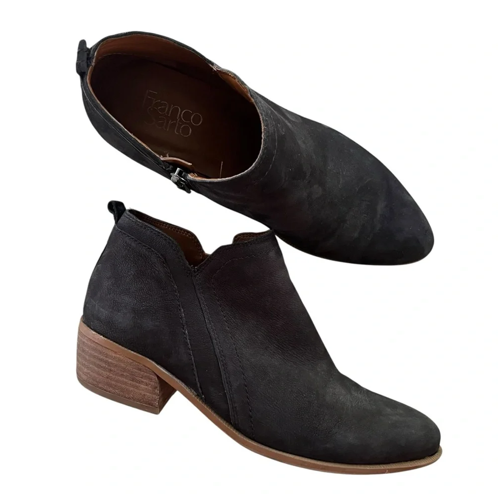 Franco Sarto Women’s Sz 7.5M Black Suede Leather Side Zipper Laslo Ankle Booties